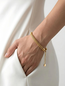 Bracelet en chaîne maillée plaqué or pour femme, style classique, bijoux en alliage, cadeau - Product Image 1