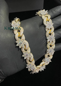 Lab Grown Diamond Brilliant Cut Flower <b>Statement</b> <b>Necklace</b> 14k Gold Plated Pave Setting Luxury Link Chain Unisex Wedding Jewelry - Product Image 4