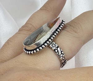 Natural Brass Imperial Jasper Bezel Setting 925 Silver Plated Trendy Unisex Pear Cut Gemstone <b>Statement</b> <b>Ring</b> Wholesale - Product Image 2
