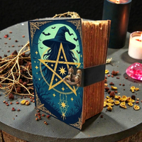 Al-Amir Grimoire de sorcellerie en cuir véritable fait main, imprimé, avec pentagramme, Livre des Ombres, 400 pages, 8x6 pouces