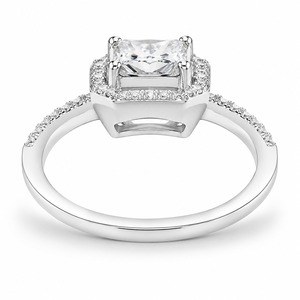 Anillo de Compromiso con Diamante Corte Princesa, Plata 925 con Baño de Rodio, Engaste Pavé, Diseño Geométrico Clásico para Mujer - Product Image 6