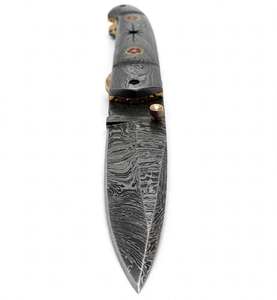Couteau utilitaire pliant artisanal en acier Damas avec manche mosaïque, pièce de présentation exécutive - Product Image 4
