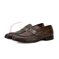 Mocassins Penny en cuir tressé pour hommes, chaussures habillées à enfiler, de luxe, faites à la main, formelles, respirantes, de créateur, pour affaires et mode