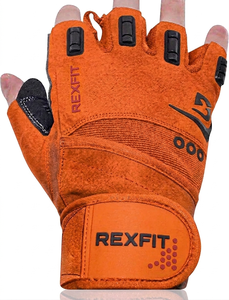 Rexfit Half Finger Gym Fitness <b>Gloves</b> Orange Suede Adjustable Wrist Strap Unisex <b>Weight</b> Lifting <b>Training</b> <b>Gloves</b> For Sale - Product Image 1