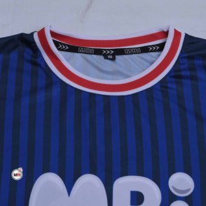 Maillots de football pour hommes à rayures bleues MRI Group, manches courtes, polyester respirant, col rond, vêtements de sport pour adultes, maillots de football - Product Image 5