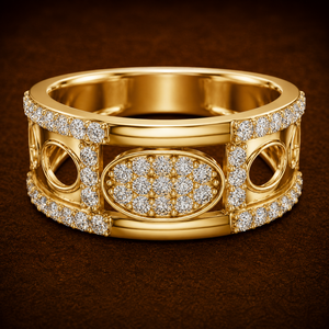 Round Cut Lab Grown <b>Diamond</b> <b>Ring</b> 14K Yellow Gold DEF VVS Oval Cluster Openwork <b>Diamond</b> Men's Band Wholesale Jewelry Manufacturer - Product Image 1