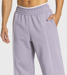 Custom Lavender <b>Men's</b> Contrast <b>Line</b> Oversized <b>Jogger</b> Premium Quality Cotton <b>Fleece</b> Trouser Wide Leg <b>Mens</b> Back Pocket Sweatpants - Product Image 3