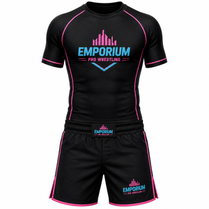 Ensemble short et rashguard de boxe ajustés, noir et rose, imprimé par sublimation, séchage rapide, Spandex/Polyester, unisexe, vêtements de sport pour adultes - Product Image 2