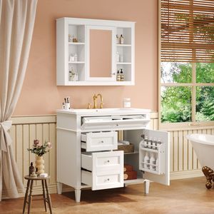 Mobile Bagno Moderno da 36 Pollici con Armadietto Portamedicinali, 2 Ante a Chiusura Ammortizzata e 4 Cassetti, Lavabo Singolo - Product Image 2