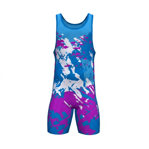 Unisex gesublimeerde worstel singlet met gekruiste hals, geometrisch print, vochtregulerend, ademend, regular fit, geschikt voor alle seizoenen - Product Image 2