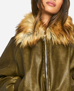 Chaqueta Bomber de Mujer a la Moda, de Cuero de Gamuza Genuina, de Alta Calidad, con Remaches, Forro de Algodón, Cuello de Piel Sintética, Transpirable, para Invierno - Product Image 6