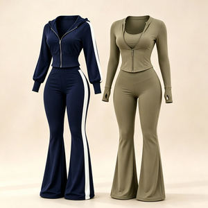 Ensemble de survêtement 2 pièces pour femme, veste zippée et pantalon, idéal pour les grandes tailles, avec logo personnalisé, pour le sport et les loisirs - Product Image 1
