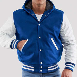 Blouson universitaire décontracté pour homme en laine gris et noir, coupe droite, couleur unie, tissé, avec fermeture éclair et imprimé délavé - Product Image 4