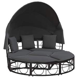 Grand lit de repos d'extérieur en rotin PE noir avec auvent et pergola en acier thermolaqué - Product Image 2