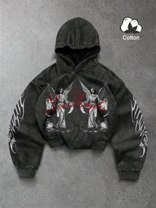 Sweat à capuche oversize délavé pour homme, coupe ample, style streetwear, tissu épais, idéal pour la gym et les loisirs, collection hiver, prix abordable - Product Image 5