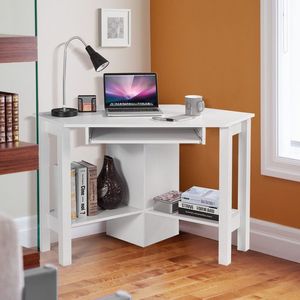 Bureau d'ordinateur d'angle en bois avec plateau pour clavier, étagère, tiroir, table d'étude réglable et pliable pour chambre à coucher - Product Image 1
