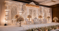 Décoration de scène de réception blanche de style Bollywood de luxe, thème romain, pour mariage aux États-Unis