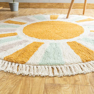 Alfombra Redonda de Algodón con Estampado Solar, Acolchada, Ecológica y de Pelo Medio para Sala de Estar, Pasillo o Dormitorio Infantil - Product Image 4