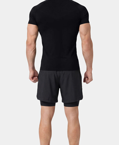 Haut de yoga pour femme 2026 de qualité supérieure, noir uni, col rond, manches courtes, couleur unie, respirant, coupe classique, prix abordable, faible MOQ - Product Image 2