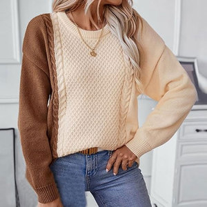 Women's 100% Cotton Crew Neck Pullover Solid Color Casual Autumn Knit Sweater Regular Sleeve Flat Knitted Breathable - Product Image 3