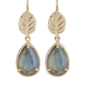 Boucles d'oreilles en argent sterling 925 plaqué or 18 carats les plus vendues pour filles et femmes avec pierre précieuse Labradorite - Product Image 1