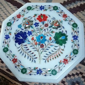 Handmade Marble <b>Table</b> Top With Inlay <b>Work</b> Mughal Art S K Kumar & Sons - Product Image 1