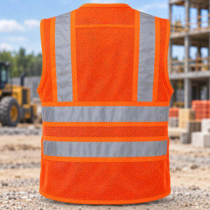 Gilet de sécurité haute visibilité pour hommes, orange, réfléchissant, en maille, vêtements de travail, logo personnalisé, poches, service OEM - Product Image 6
