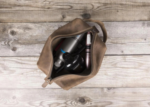 Genuine Leather Toiletry Bag Vintage Style Zipper Closure Soft Handle Large Capacity Cosmetic Travel <b>Case</b> for Men and Women - Product Image 3