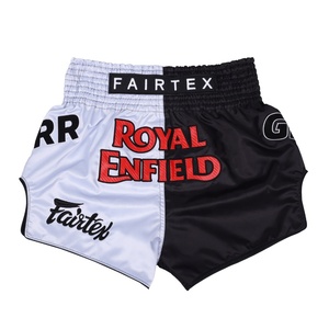 กางเกงมวยไทย Fairtex Royal Enfield สีแดงดำ พิมพ์ลายซิลค์สกรีน สำหรับชกมวย ผู้ชาย ไซส์ปกติ - Product Image 5