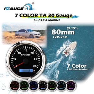 Nouveau tachymètre-compteur horaire 80 mm 12 V 24 V 0-3000 tr/min avec rétroéclairage LED 7 couleurs, cadran noir et bord chromé en acier inoxydable 316 pour voiture - Product Image 2