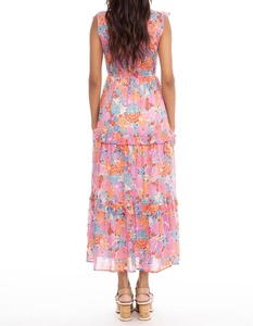 Floral Print Chiffon Maxi <b>Dress</b> V-neck Anti-Wrinkle A-Line 100% Cotton Loose Fit Ankle-Length American Summer Women's <b>Dress</b> - Product Image 3