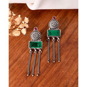 Pendientes de Plata de Moda Meera Jaipur Panna Dhaara - Product Image 2