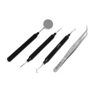 Kit d'examen dentaire premium 4 pièces en acier inoxydable : miroir, sonde exploratrice, pinces, instruments de diagnostic dentaire de base CE Salaar - Product Image 1