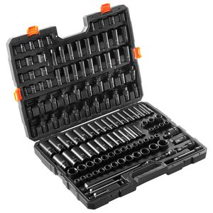 Set di chiavi a bussola a impatto da 130 pezzi, attacco da 3/8 e 1/2 pollici, metrico e SAE, in acciaio legato Cr-Mo a 6 punte con indicazione facile, per riparazioni auto, misure 22mm e 18mm - Product Image 3