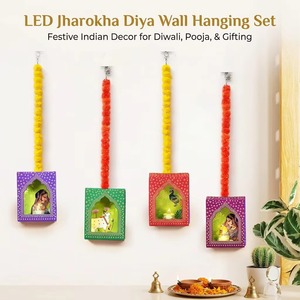 <b>LED</b> Jharokha Diya Wall Hanging Set Festival Lights Decoration Paper Printed Traditional Wall Decals for Diwali Home Weddings - Product Image 5