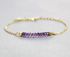 Amethyst Bracelet February Birthstone 925 Sterling Silver 14k Gold Plated Rondelle Chain Minimalist Women Jewelry - Product Image 1