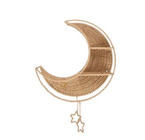 Cute moon seagrass wall shelf kid handwoven rattan wicker shelves nursery <b>toy</b> organizer <b>storage</b> <b>baskets</b> home decor wholesale fac - Product Image 1