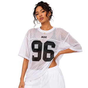 Maillot de football américain unisexe en maille filet athlétique personnalisé avec logo, transparent, style streetwear d'été, vente en gros OEM - Product Image 1