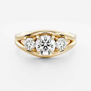 Top Quality 14k Gold Round Cut Lab Grown Diamond Unique <b>Split</b> Shank Design Trilogy <b>Ring</b> IGI Certified Engagement <b>Ring</b> For Women - Product Image 2