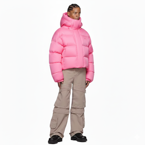 Custom logo 2025 Winter Trench Coats With Hoodie Padded Pu Leather Woman Men Unisex Puffer <b>Jacket</b> <b>Duck</b> <b>Down</b> Coats - Product Image 6