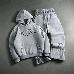 Conjunto de sudadera con capucha y pantalones deportivos estilo urbano para hombre, 2 piezas - Cintura doble - Cintura con cordón, dobladillo con cremallera, cintura doble - Product Image 1