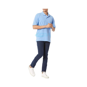 เสื้อโปโลผู้ชายสีฟ้าอ่อน แขนสั้น ผ้าฝ้าย สีพื้น สไตล์ลำลอง ระบายอากาศได้ดี ทอแบบอ็อกซ์ฟอร์ด ทรงปกติ - Product Image 1