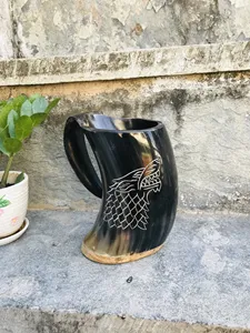 Handcrafted Buffalo Horn Viking Drinking Mug with Customized Logo | Natural Horn <b>Beer</b> Tankard & Drinkware Factory Direct Price - Product Image 1