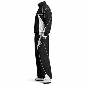 Black White Color Blocked Windproof Track Suit Zipper Closure Elastic Waist Regular Fit All Seasons Outdoor Wear <b>Windbreaker</b> Set - Product Image 3