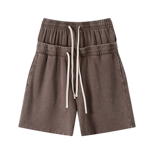 Pantalones Cortos de Algodón 100% Vintage de Cintura Media Lavados, de Doble Cintura, Oversize, Casuales, Lisos, con Logo Personalizado, Venta al por Mayor - Product Image 1