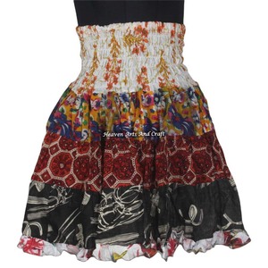 New Eco Friendly Girl's Wear Beach Sari Mini Patch Work <b>Skirts</b> Boho Style Women Cotton Patch Work 20 Inch Mini Patch Work <b>Skirt</b> - Product Image 3