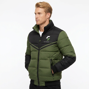 Storm Fit Men's Green Black Puffer <b>Jacket</b> Stand Collar Zipper Closure Windproof Casual Winter Polyester Puffer <b>Jacket</b> - Product Image 6