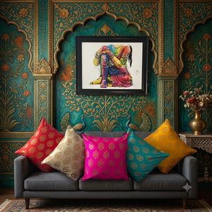 Coussins décoratifs traditionnels en soie 100% faits à la main à Banarasi, écologiques, motif floral, housse de coussin pour canapé - Product Image 2