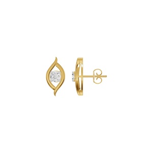 Boucles d'oreilles clous en feuille d'or avec pierre ronde transparente, bijoux d'oreille minimalistes et élégants, cadeau pour femme - Product Image 2