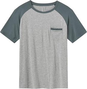 Men's Gray Green Color Block Casual Breathable Short Sleeve T-Shirt With Pocket Crew Neck Summer Wear - Product Image 4